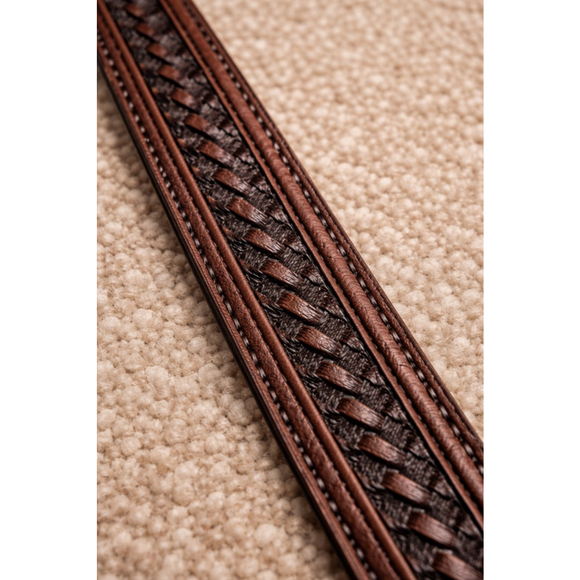 Brown Genuine Leather Braided Belt Size 54 - Picture 5 of 10